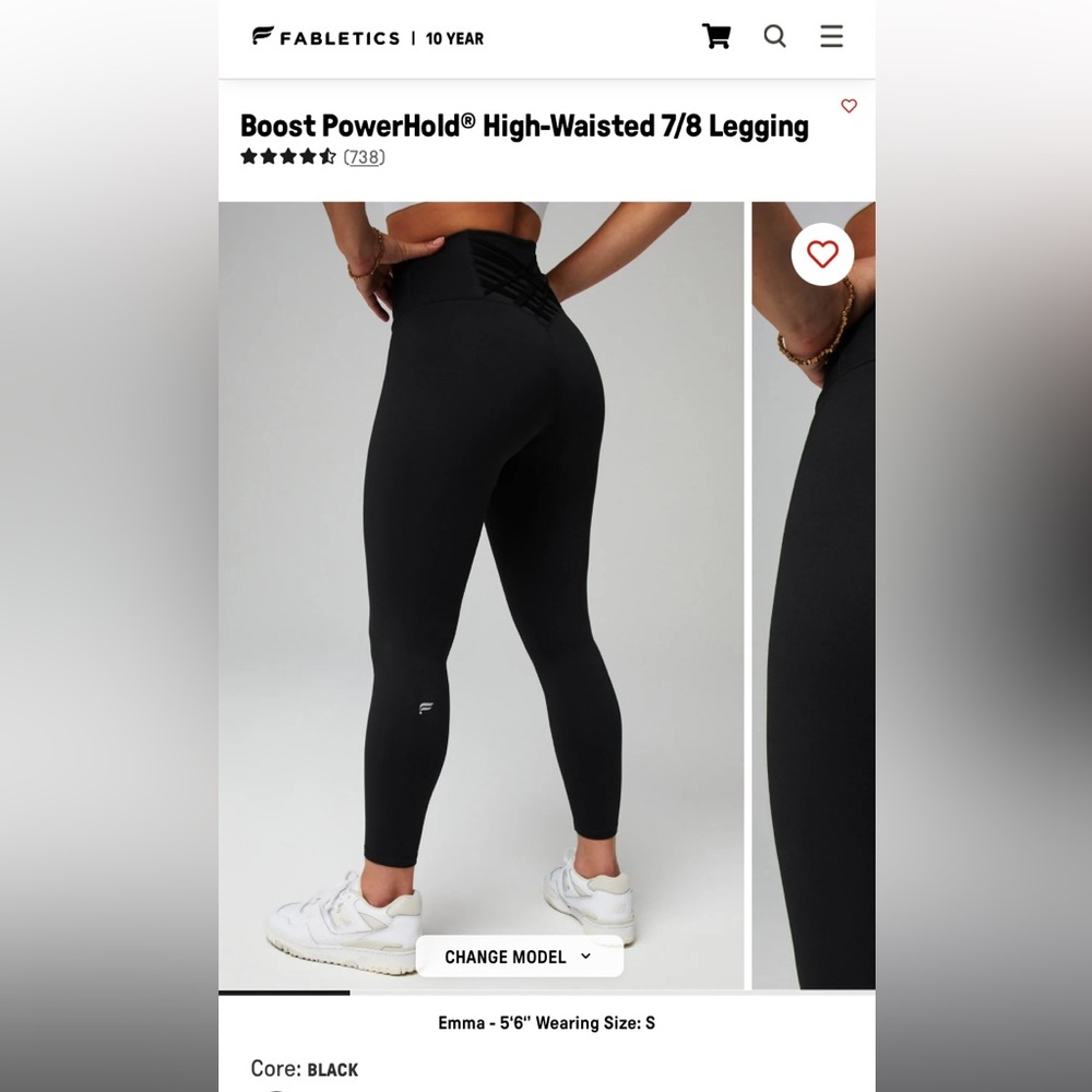 NWT Fabletics Boost Power Hold 7/8 Legging Black Small